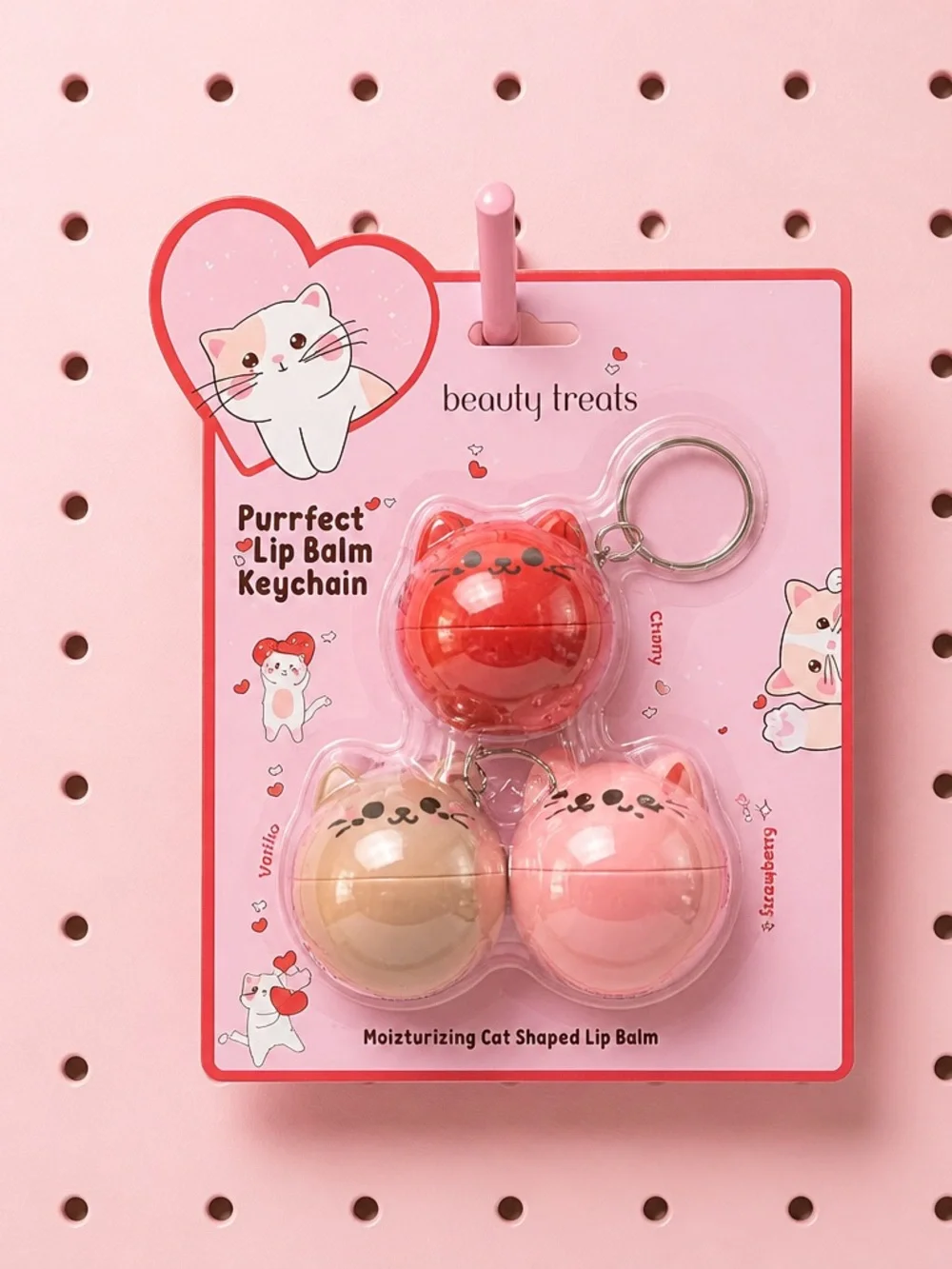 Beauty Treats Purrfect Cat Lip Balm Keychain Set NWT 3 Pack